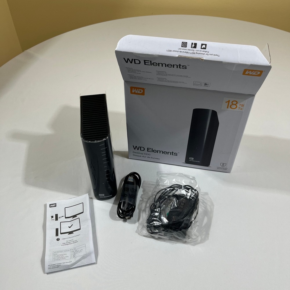 WD Elements Desktop HDD 18TB Black External Hard Drive USB 3.0 WDBWLG0180HBK